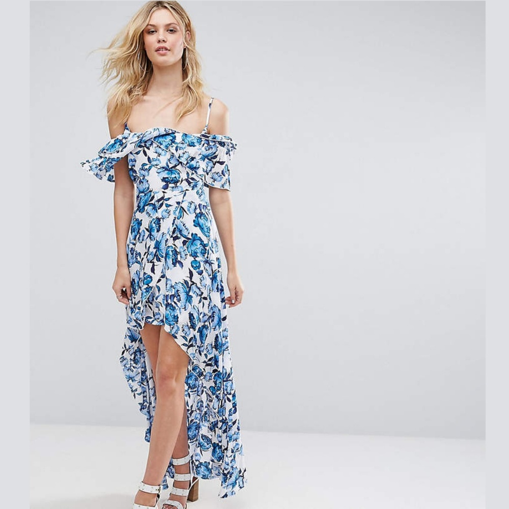 Missguided Tall Floral Frill High Low Maxi Dress